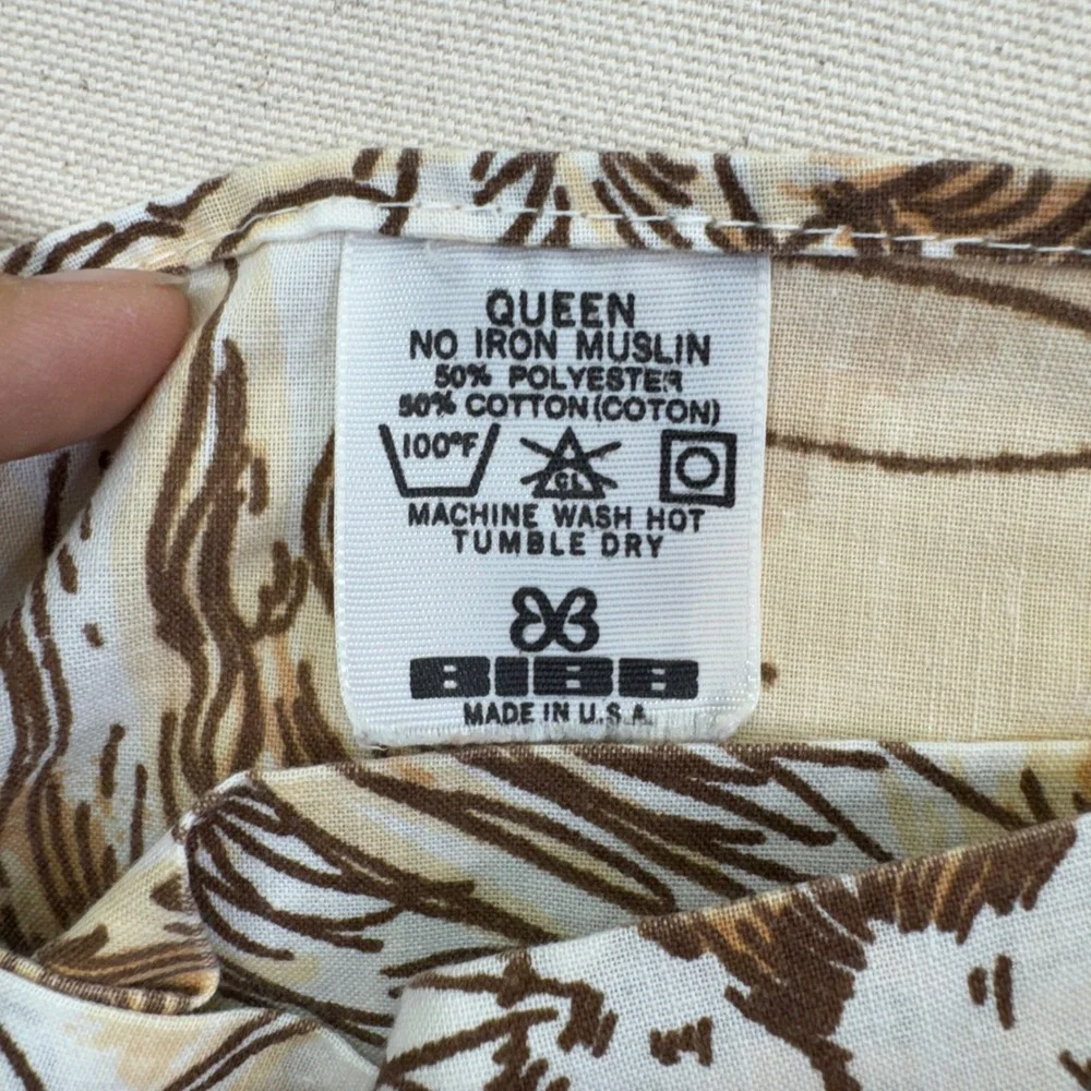 Bibb Vintage Lion Print Queen Flat Sheet Brown Tan Safari Retro 70s Muslin